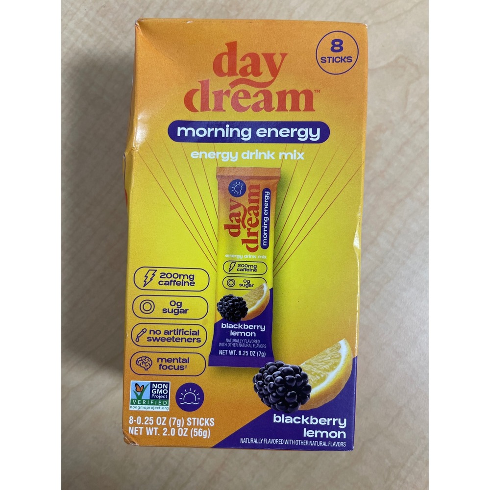 Daydream Morning Energy Drink Mix Blackberry Lemon 8 Sticks 200mg Caffeine